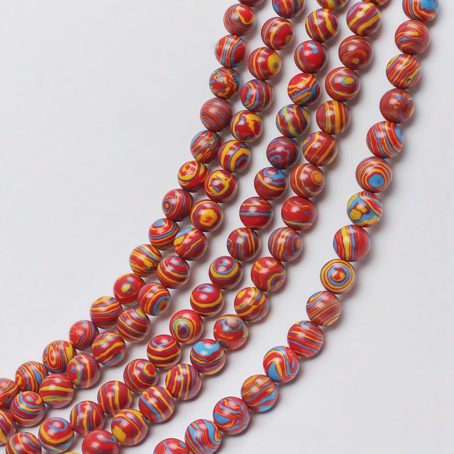 MJDCB Synthesis Colour Malachite Beads Beautiful Fashion Round Stone Beads for DIY Jewelry Making 15" (6mm, Blue - red - Yellow)
