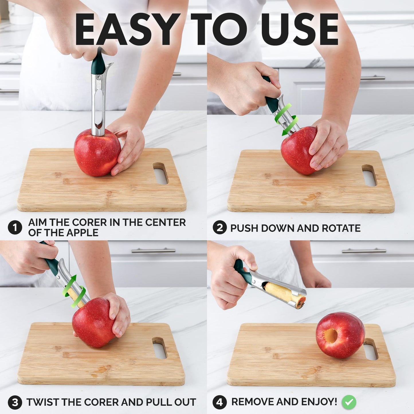 Zulay Kitchen Ultra Sharp Apple Corer Tool - Stainless Steel, Sharp & Serrated Blade Cores in Seconds - Easy to Use & Clean, Durable Apple Core Remover for Apples & Small Fruits - Dark Teal