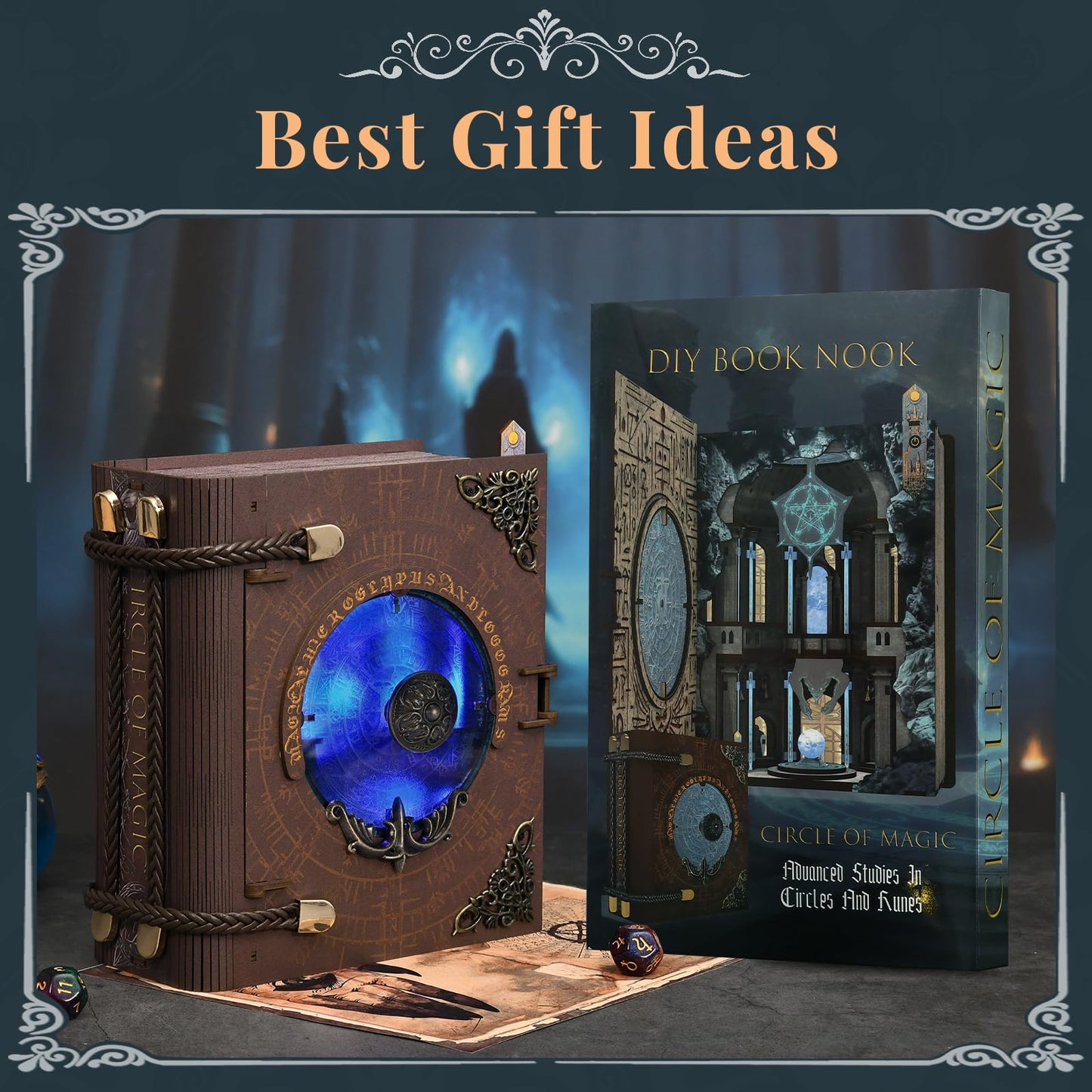 MiniCity Book Nook Kit, DIY Miniature Dollhouse Kit for Adults, Booknook Bookshelf Insert Decor 3D Wooden Puzzle with LED Light Unique Gift for Fantasy Lovers (Circle of Magic)