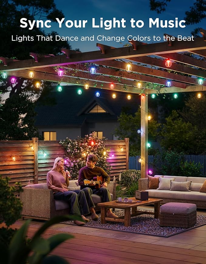 Govee Outdoor Clear Bulb String Lights, 96ft RGBWIC Outdoor String Lights with 30 Dimmable Warm White LED Bulbs, 111 Scene Modes for Patio, Backyard, IP67 Waterproof, Works with Alexa, Google & Matter