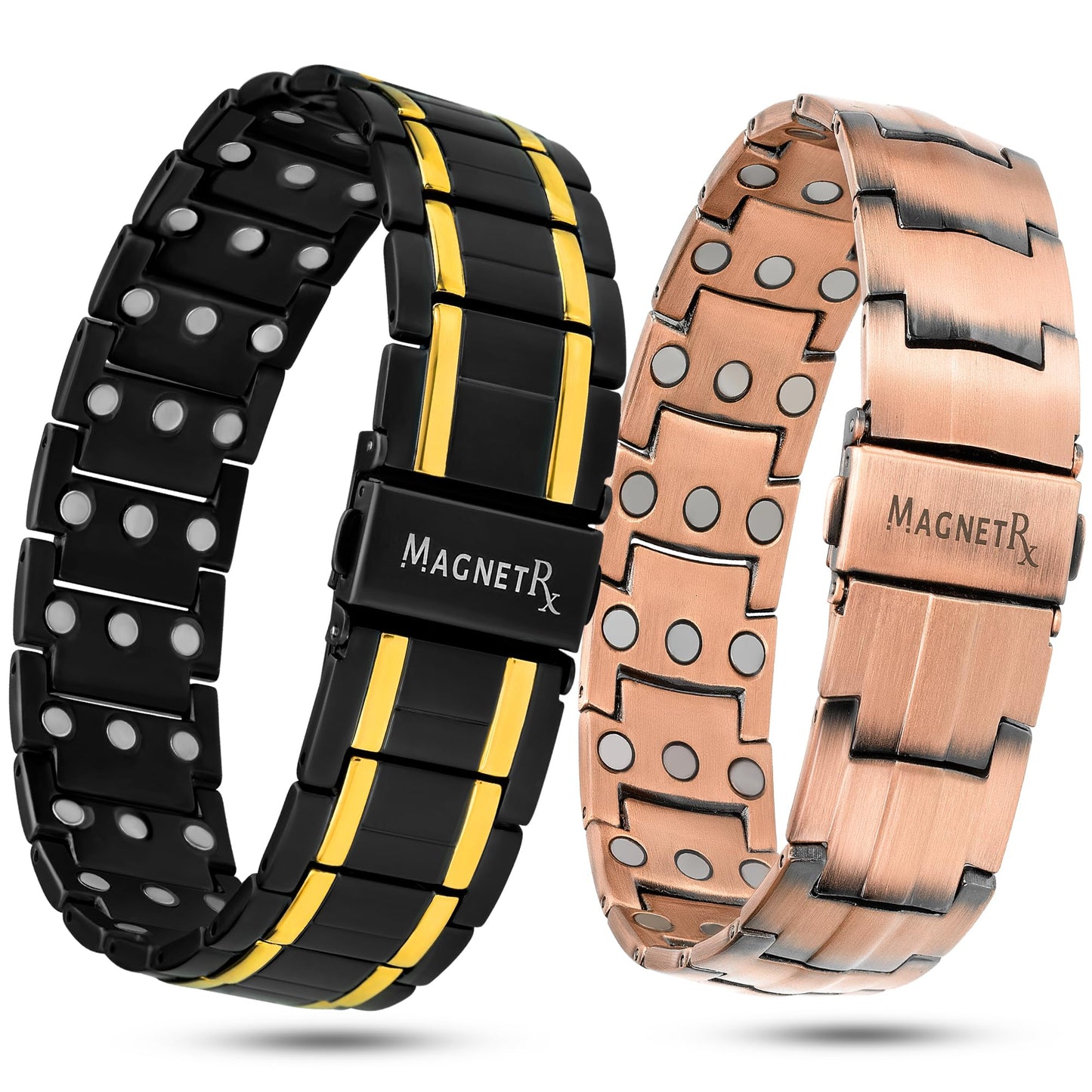 MagnetRX 3x Strength Magnetic Bracelets for Men – Titanium & Pure Copper Magnetic Bracelets for Men – Premium Fold–over Clasp & Adjustable Length with Sizing Tool