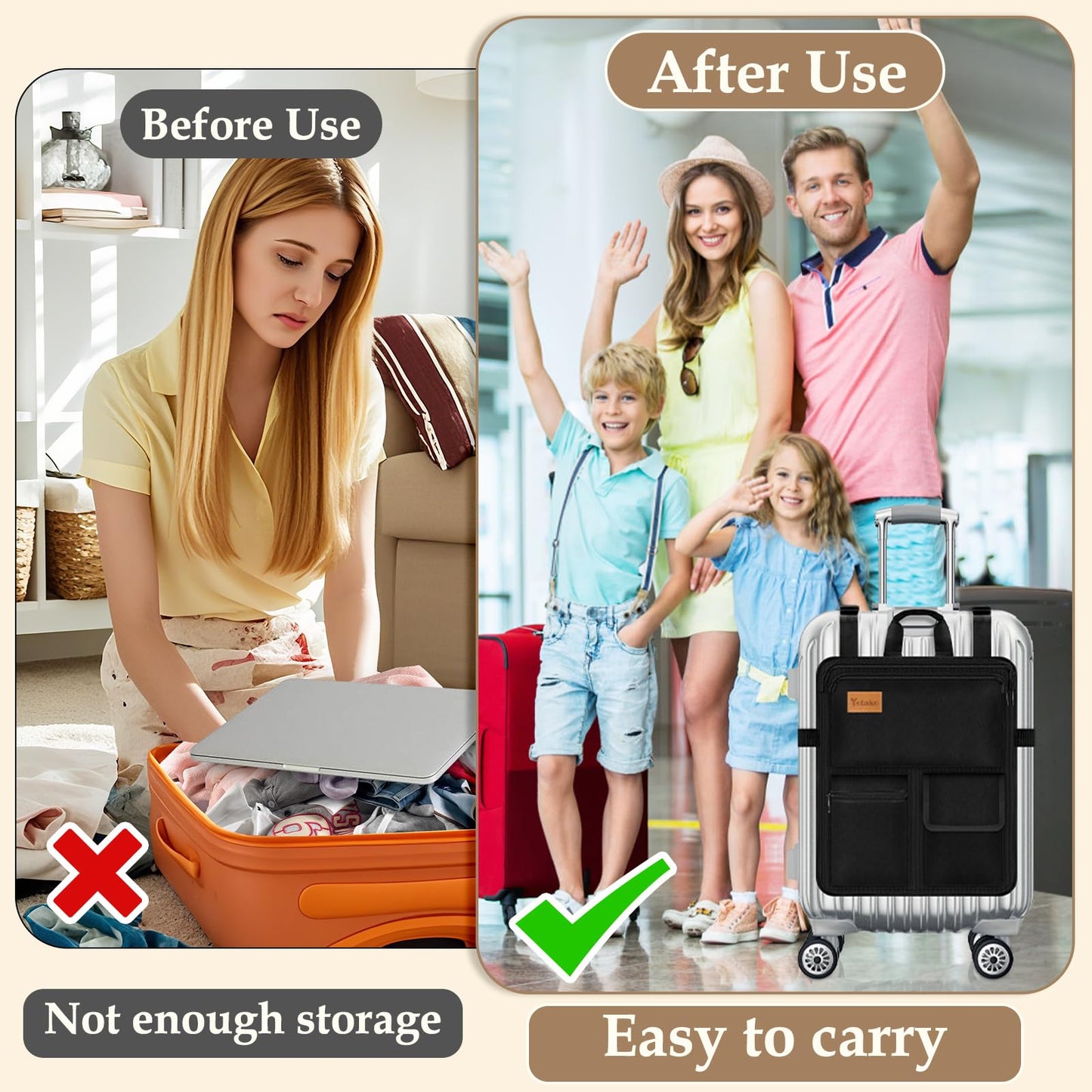 Yotako Over Luggage Organizer for Suitcase or Carry On Bag with 7 Storage Pockets-16” Laptop Sleeve with Handle and Adjustable Straps, Fits 20-30” Suitcase Travel Accessories Bag (Black)