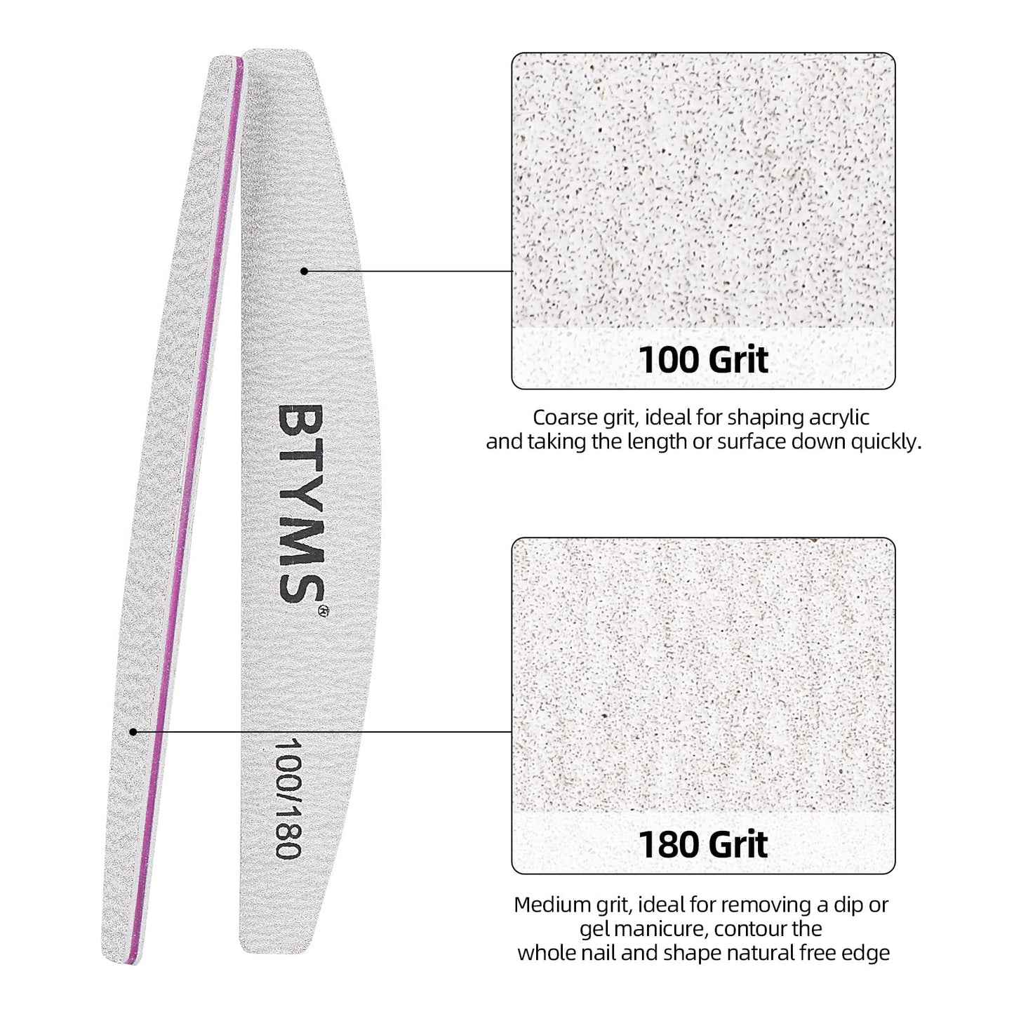 BTYMS 100Pcs 100/180 Grit Nail File and Buffer Professional Double-Sided Emery Boards for Acrylic, Gel & Natural Nails