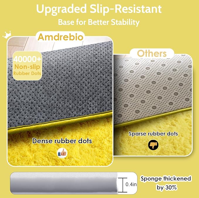 Amdrebio Yellow Circle Round Rug 6Ft for Living Room Bedroom, Fluffy Fuzzy Shag Furry Area Rugs for Baby Kids Room Decor Aesthetic, Cute Plush Kawaii Carpet for Classroom Nursery Teen Girls Boys