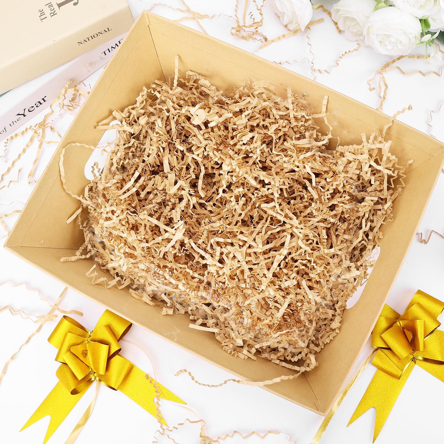 EVELOMO 5 Pack Empty Gift Baskets to Fill - 12" x 10" Large Baskets for Gifts Empty, Sturdy DIY Gifts Baskets Sets with 200g Crinkle Cut Papers for Birthdays Weddings Parties and Holidays (Kraft)