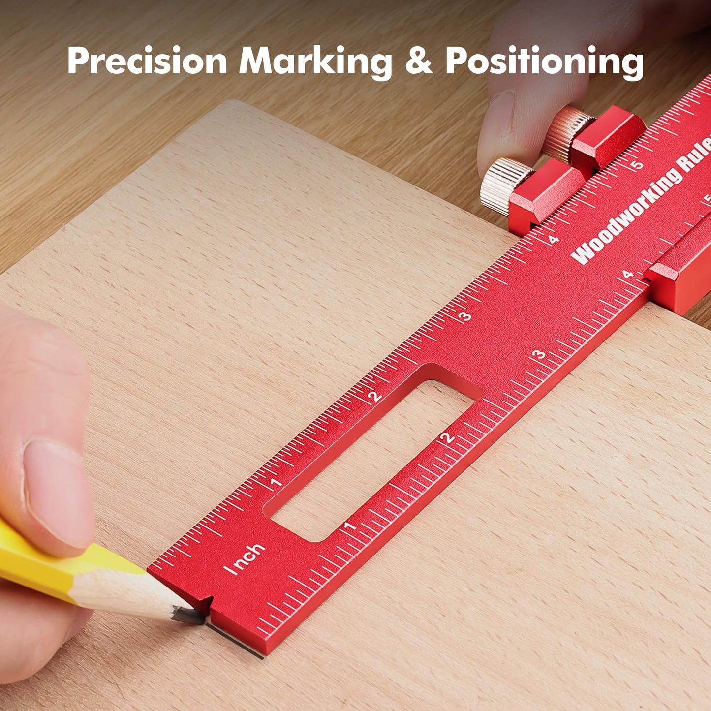 Draxzor 3PCS Woodworking Ruler Set, Precision Pocket Ruler with Adjustable Slide Stop, Aluminum Alloy Measuring Tool for Marking & Scribing, Metal T-Track Square Rulers, Inch and Metric (6", 8", 12")