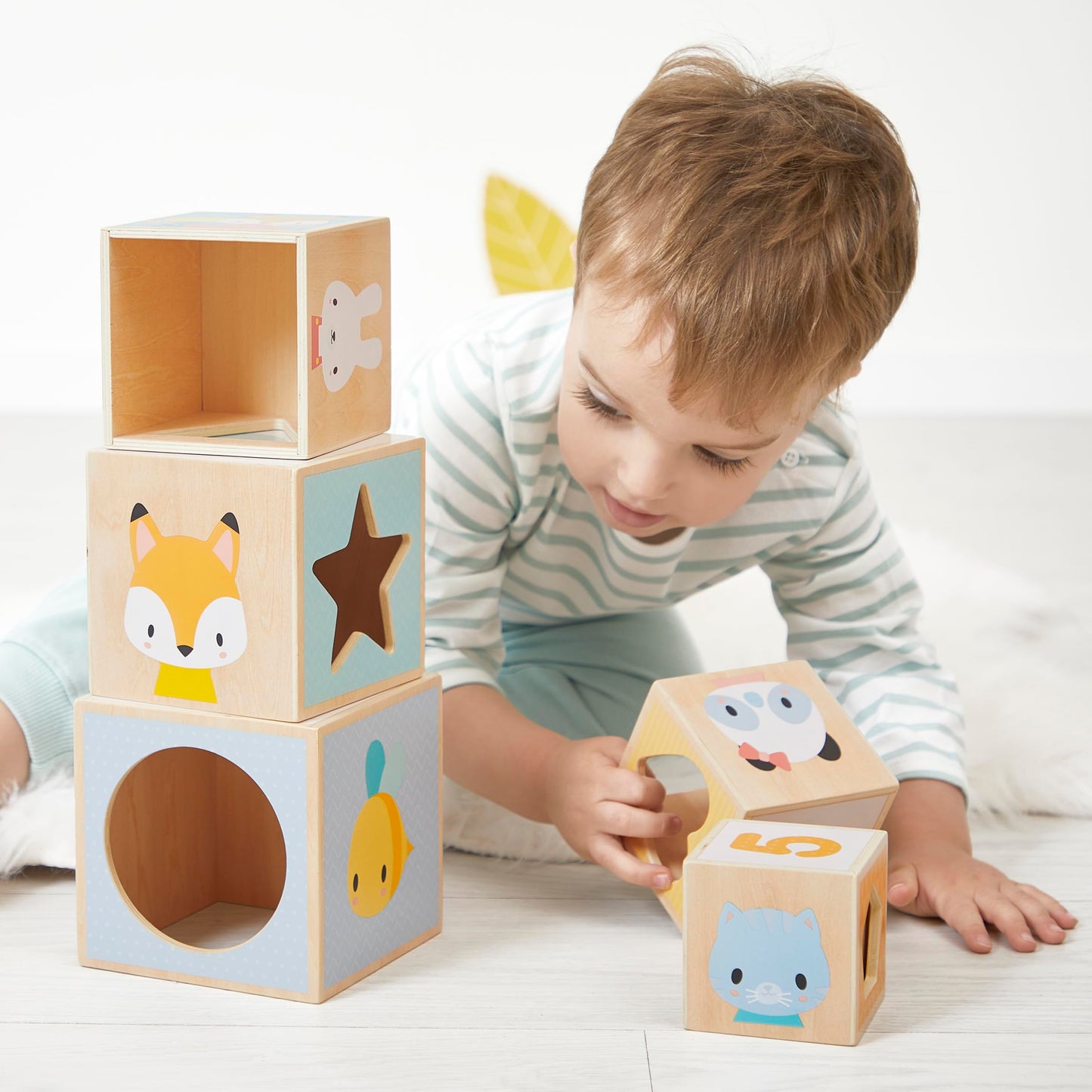 Janod J05147 First Wooden Pyramid - 6 Cubes Stacking Toy - Develops Dexterity and Imagination - Early Ages 12 Months from 12 Months, Multi-Coloured