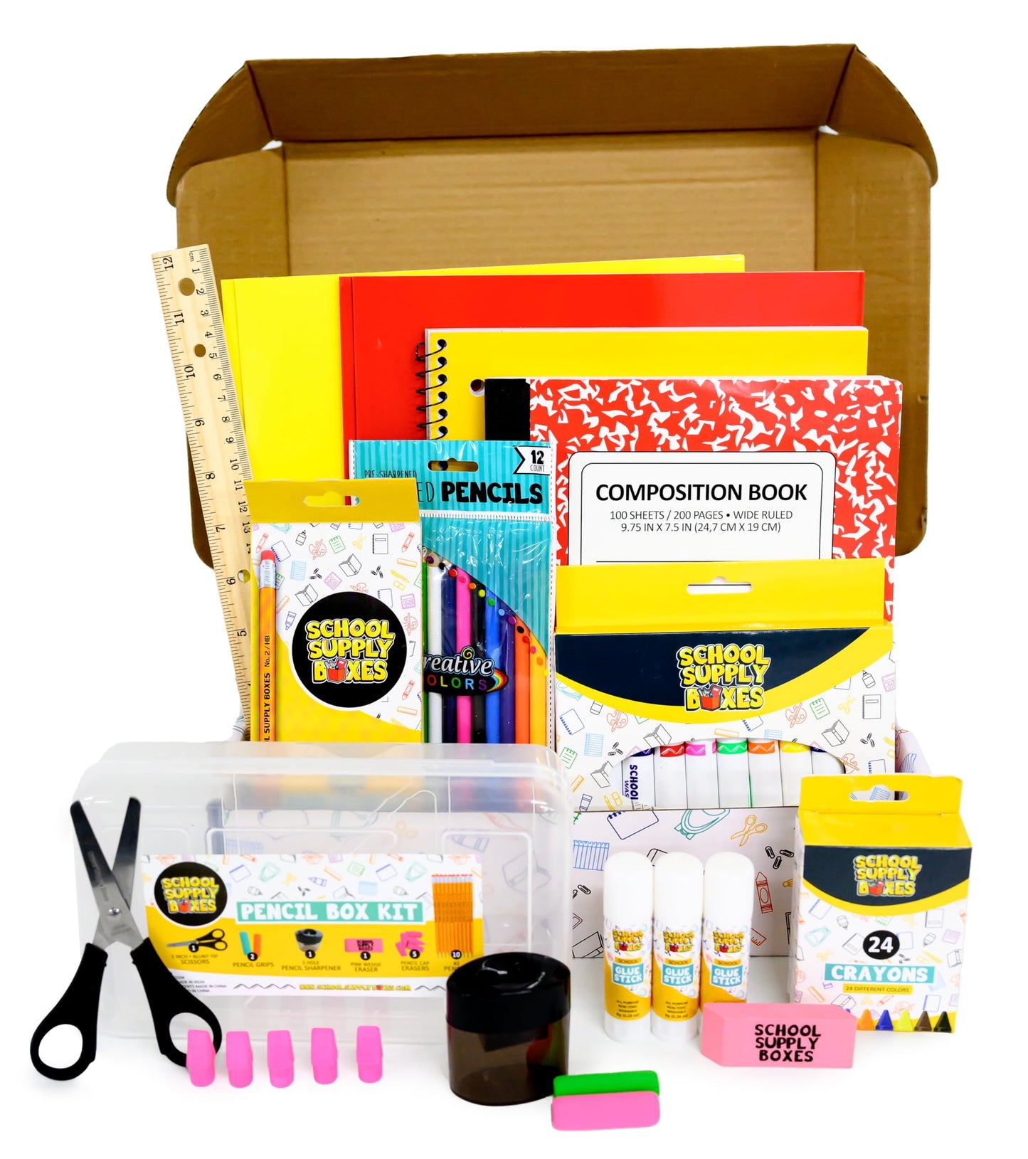 Back to School Supply Box - Grades K-5 Back to School Supplies - 32 Piece Kit with Handled Box