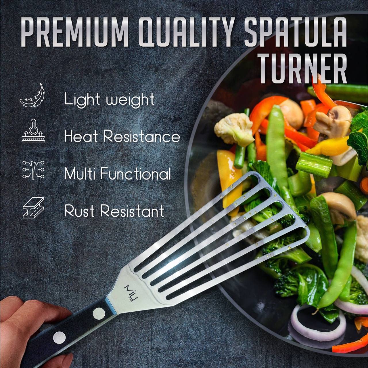 MIU Fish Spatula Steinless Steel 11 inch + Santoku Knife Classic 7 inch