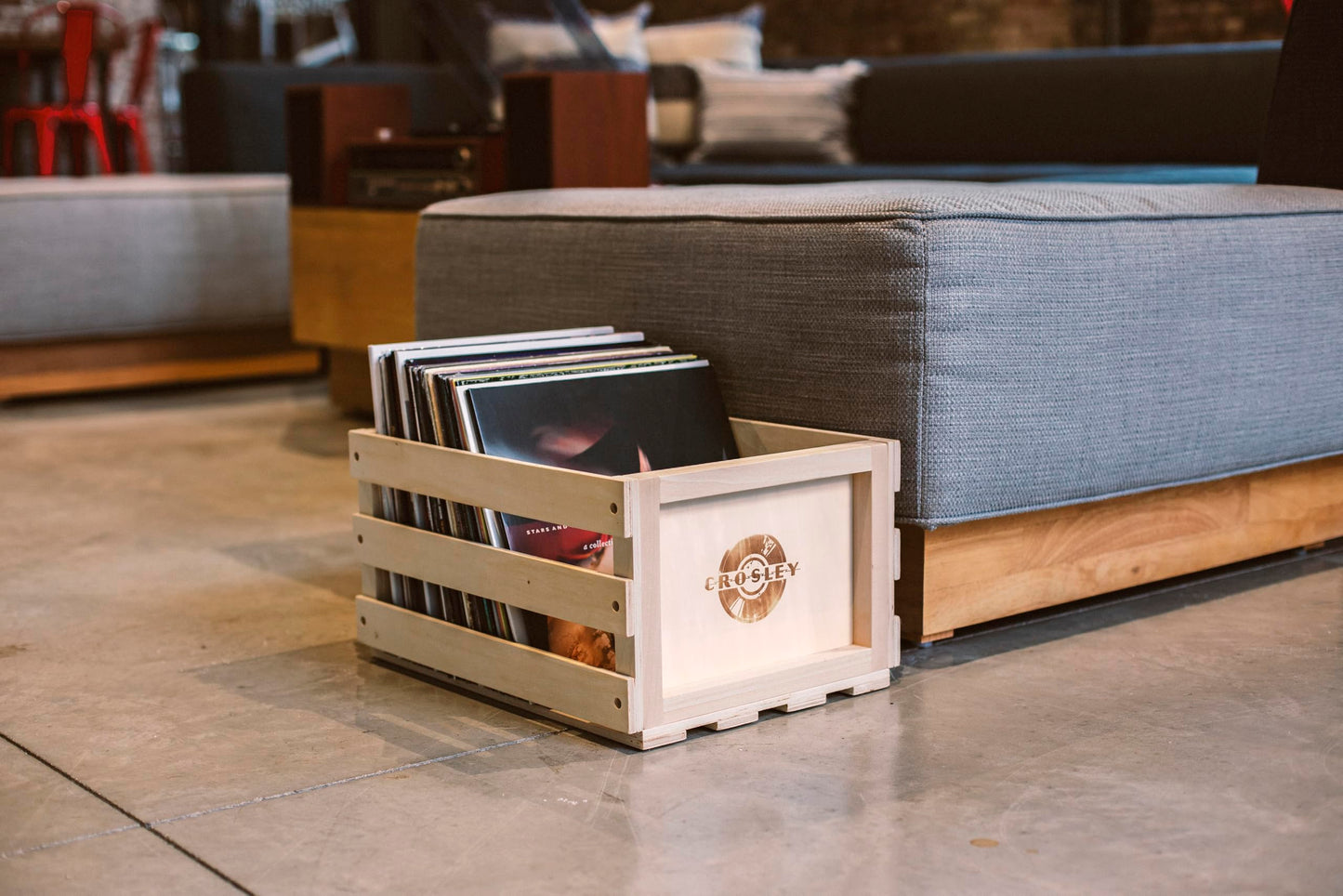 Crosley AC1004A-NA Record Storage Crate Holds Up to 75 Albums, Natural