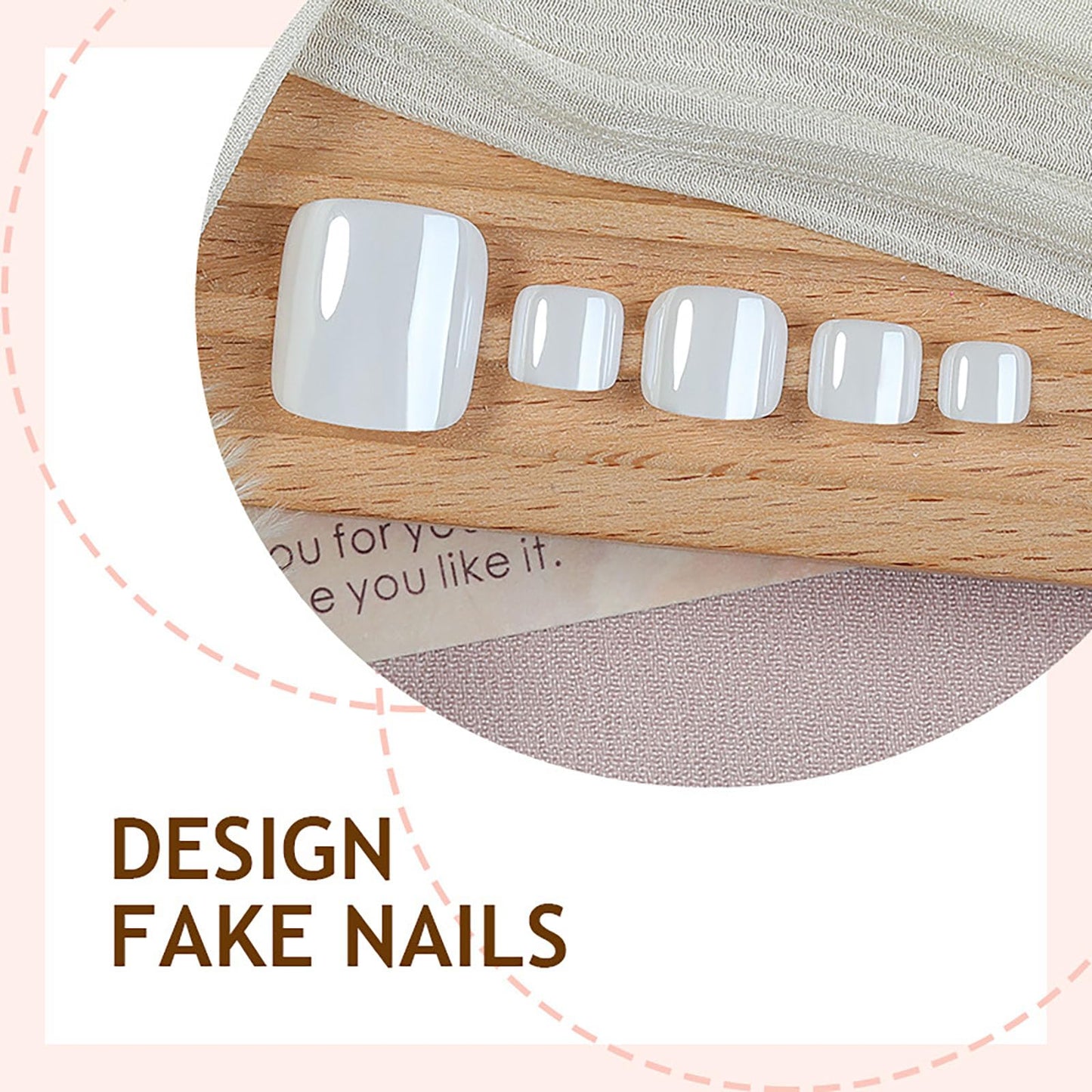 RUOKEXIN Short Press on Toenails Square Fake Toenails with Designs White Toe Nail Press ons Sparkly Artificial Nails for Women 24Pcs