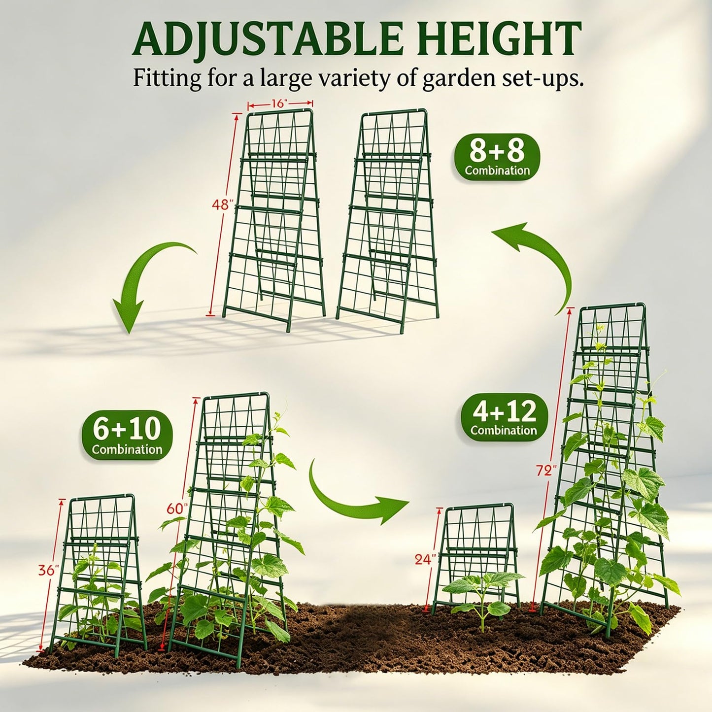 Heavy Duty Cucumber Trellis Thickened for Raised Garden Bed,48"x16" Foldable Frame Metal Vegetable Trellis for Climbing Plants Outdoor Plant Support for Grape Tomato Peas, Fruit, Vine,Bean(1 Pack)