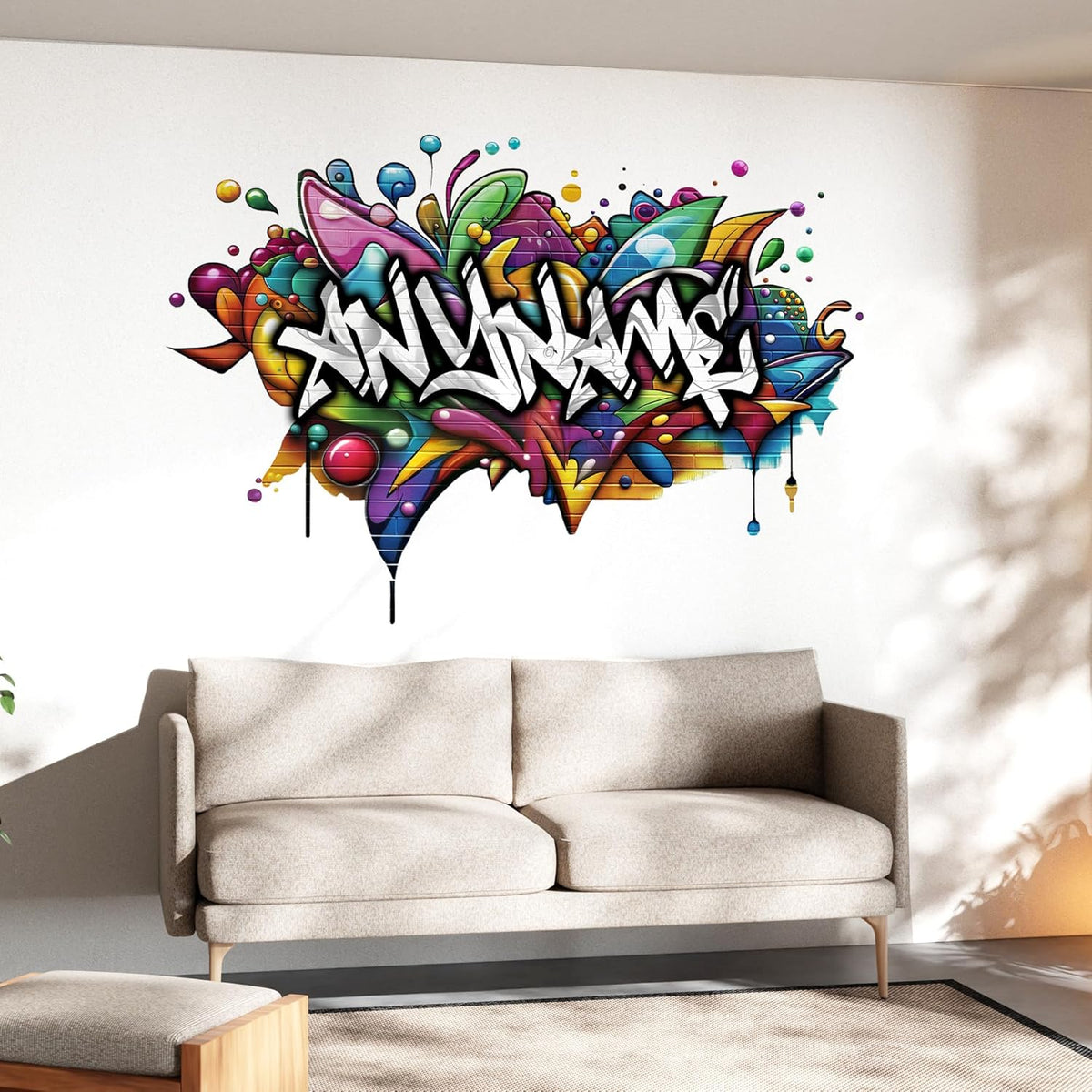 Personalized Name Graffiti Wall Decal Custom Name Graffiti Street Art Brick Room Decor Teen Wall Decals and Stickers for Nursery, Room Walls Decor, Peel & Stick Name Decals for Walls