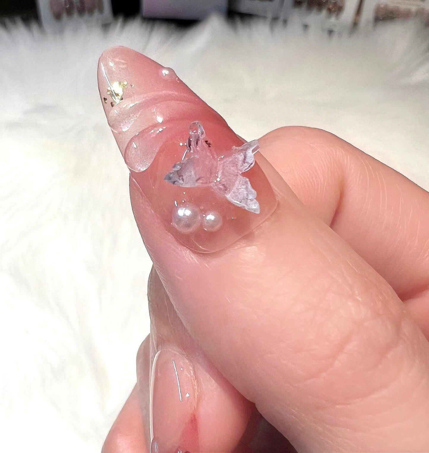 Handmade Press On Nails impress Fake Nails Medium Almond 3D Sea Shell Summer Cute beach nails Butterfly Finger Manicure glue False press ons Nail Artificial (S size)