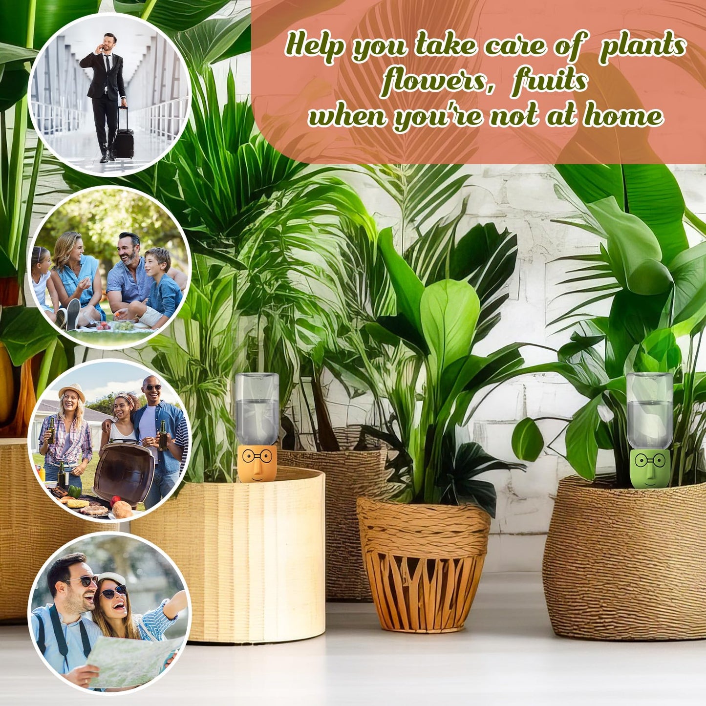Cinnvoice 4 Sets Terracotta Watering Spike Plant Self Watering Devices with 12 oz Plastic Wine Bottles for Vacation Slow Release Irrigation System Plant Easy Waterer Device for Garden Accessories