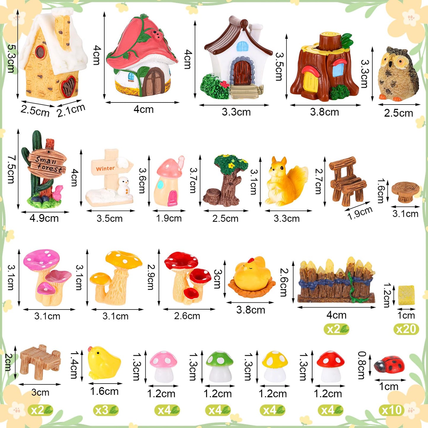 118 PCS Mini Fairy Garden Accessories Kit Cute Miniature Garden Decorations Set Tiny Figurines for DIY Micro Landscape Terrarium Dollhouse Succulent Craft Decor Potted Horticulture Ornaments