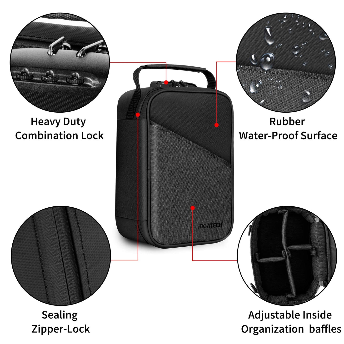 IDEATECH Smell Proof Bag, Stash Box with Lock, Smell Proof Containers, Odorless Travel Storage Bag, Home Organizer Case Lock Box with Accessories, Gift for Women/Men (Black)