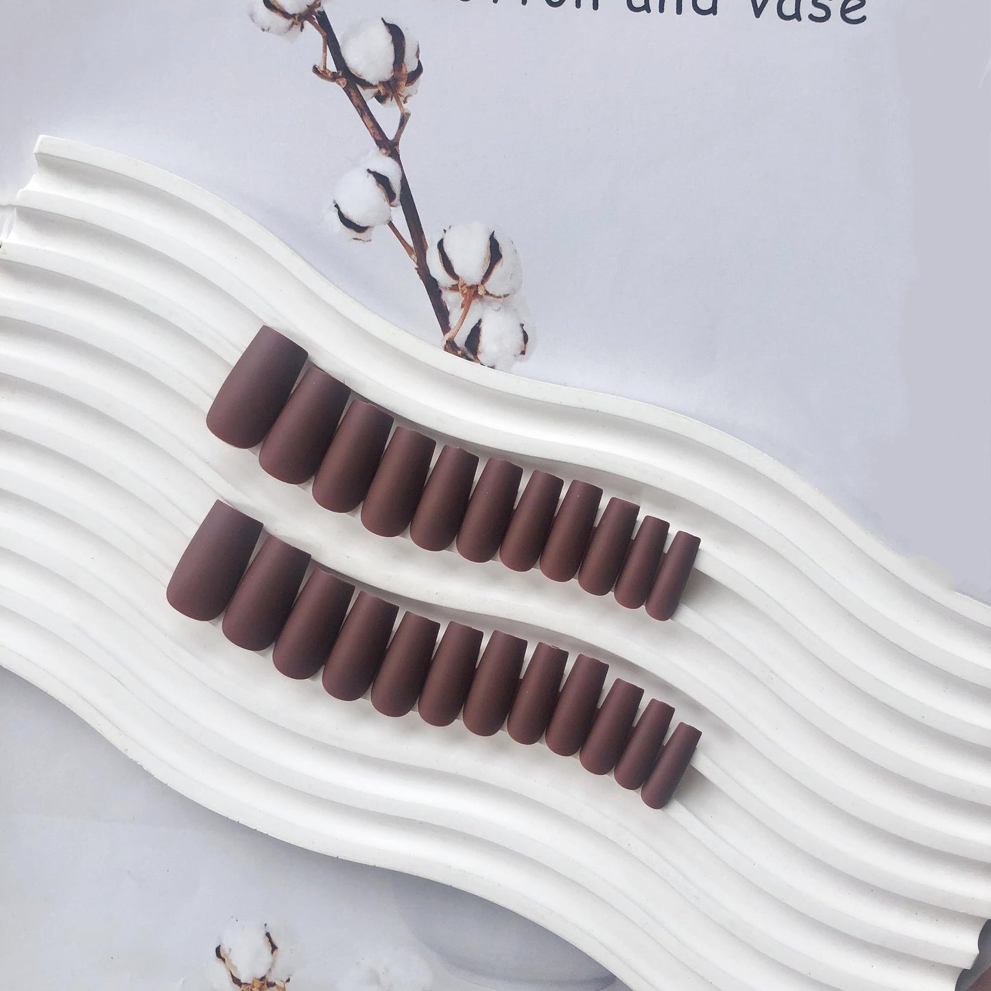 Matte Brown Press On Nails Medium Long Square, Xcreando Medium Coffin Nails Acrylic Press ons Glue on Nails Long Length, Solid Color Fake Nail for Women, Natural Thick Artificial Nail Stick on