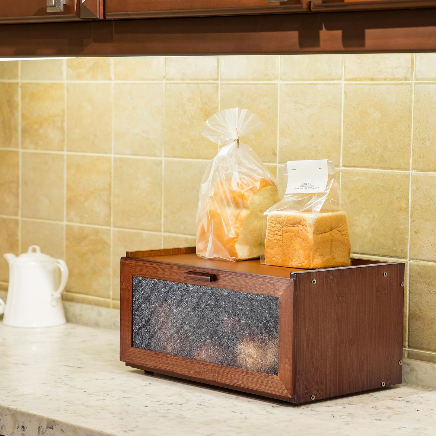 ETMI Vintage Bread Box for Kitchen Countertop - Retro Brown Bread Storage Box Breadbox