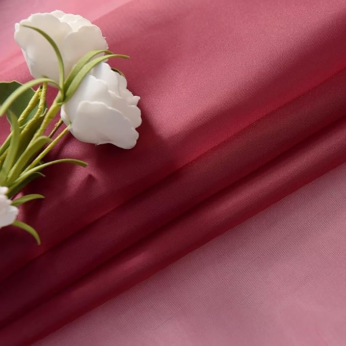 SpaceDresser Basic Rod Pocket Sheer Voile Window Curtain Panels Wine Red 1 Pair 2 Panels 52 Width 36 Inch Long for Kitchen Bedroom Children Living Room Yard（Wine Red, 52W x 36L）