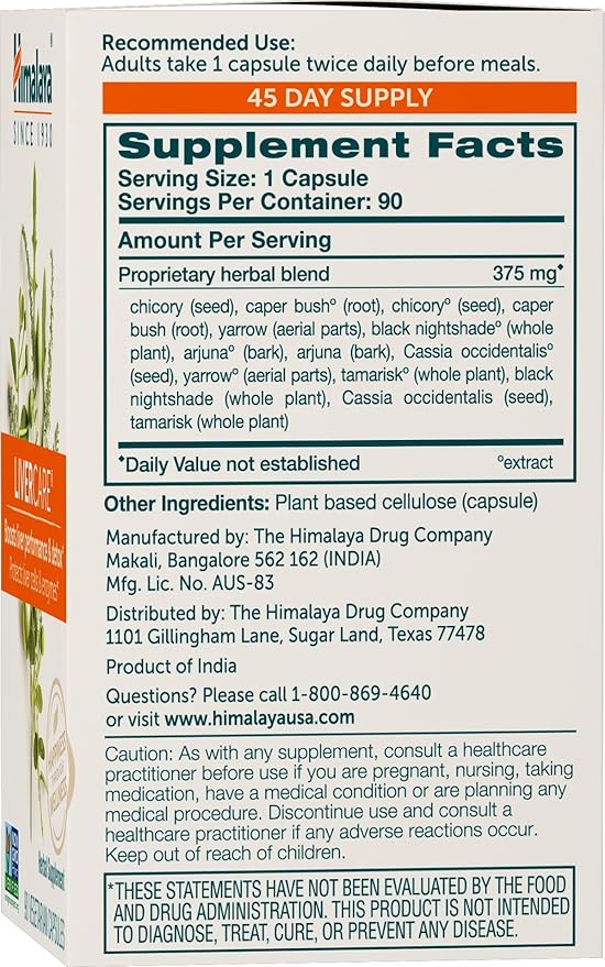 Himalaya LiverCare, Liver Cleanse and Detox, Herbal Supplement for Liver Support, Enhances The Detoxification Process, Liver Cleanse Formula, 375 mg, 90 Capsules, 45 Day Supply