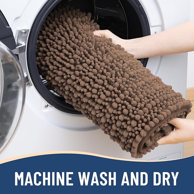 Arotive Luxury Chenille Bathroom Rug Mat, Extra Soft Thick Absorbent Shaggy Bath Rugs, Non-Slip Machine Wash Dry, Plush Bath Mats for Bathroom, Shower and Tub, 24x16, Mocha