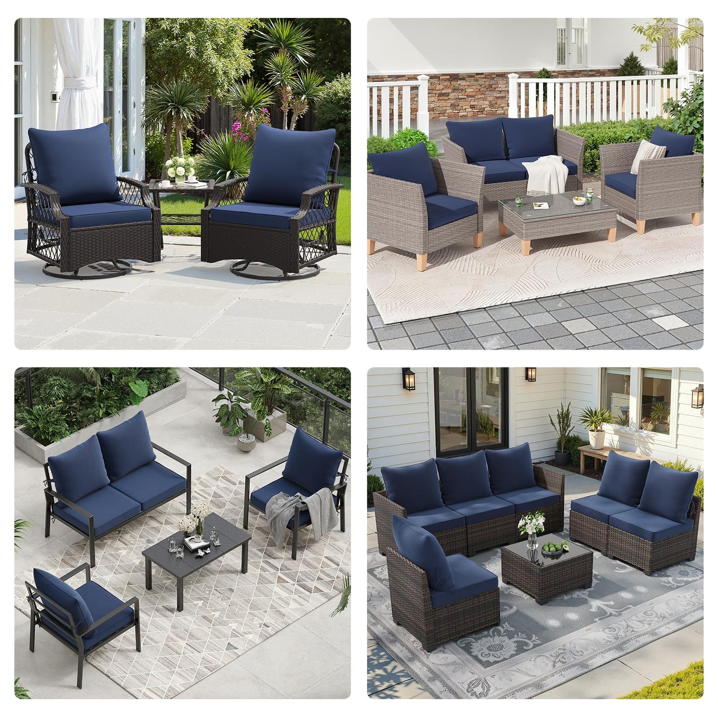 Soohow Outdoor Chair Cushions Set of 4, 24"× 24" Outdoor Sofa Replacement Cushions with Removable Cover for Patio Furniture, Navy