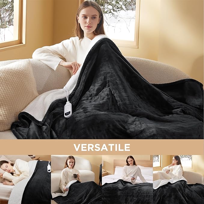 Bedsure Heated Blanket Electric Throw - Soft Flannel Electric Blanket, Heated Throw with 4 Time Settings & 6 Heat Settings, Warm Gift for Grandma (50x60 inches, Dark Grey)