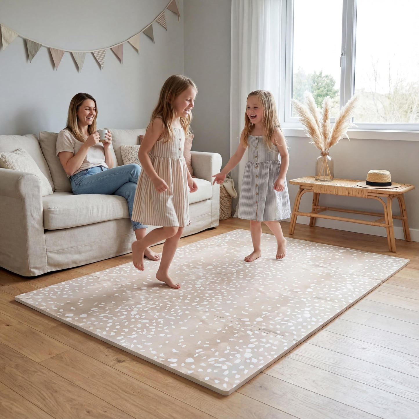 Premium Soft Foam Baby Play Mat 5.5 x 3.9 ft, Easy to Clean, 0.5” Thick – Modern Terrazzo Design for Playrooms and Home Décor