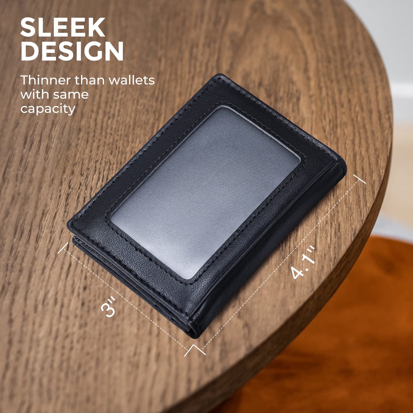 compalo RFID Blocking Front Pocket Minimalist Slim Leather Bifold Wallet Credit Card Case Holder ID Window