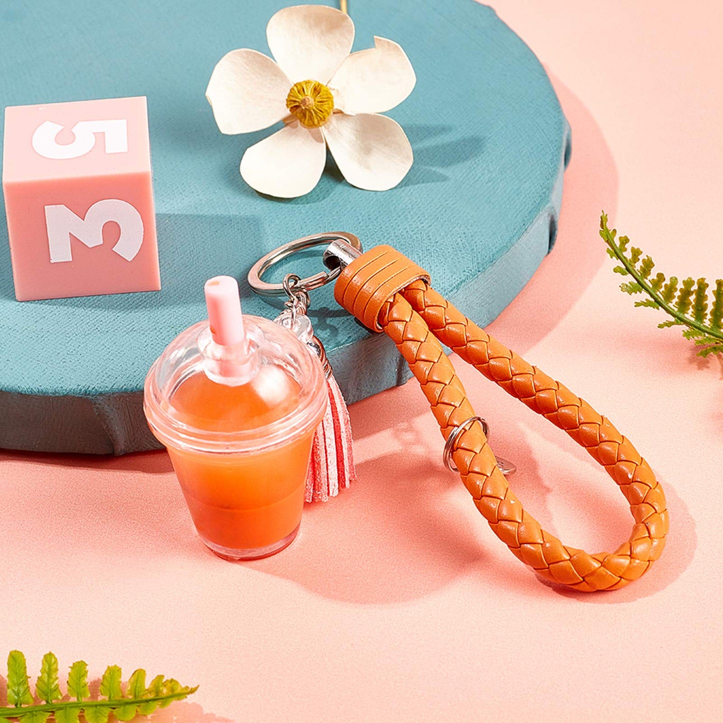 OLYCRAFT 218pcs Mini Cup Keychain Kit NO-Glue Bubble Tea Keychain Accessories Set Bubble Tea Keychains Kit Mini Cup Pendants with Rings Tassels Bubbles Straws for Key Chain DIY Earring Making