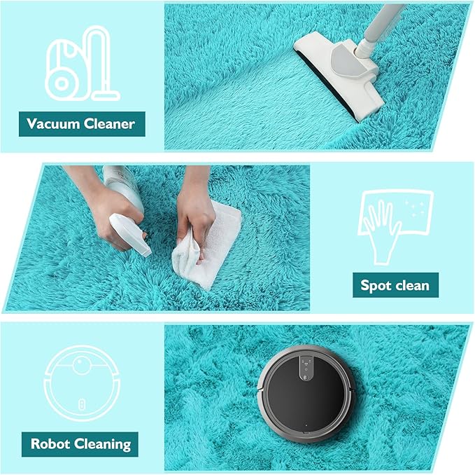 yulidayang Soft Round Area Rug for Kids Bedroom, Fluffy Fuzzy Shaggy Rug 4'X4'for Living Room, Non Slip Circle Plush Rug for Girls Room Nursery Dorm Decor,Light Blue