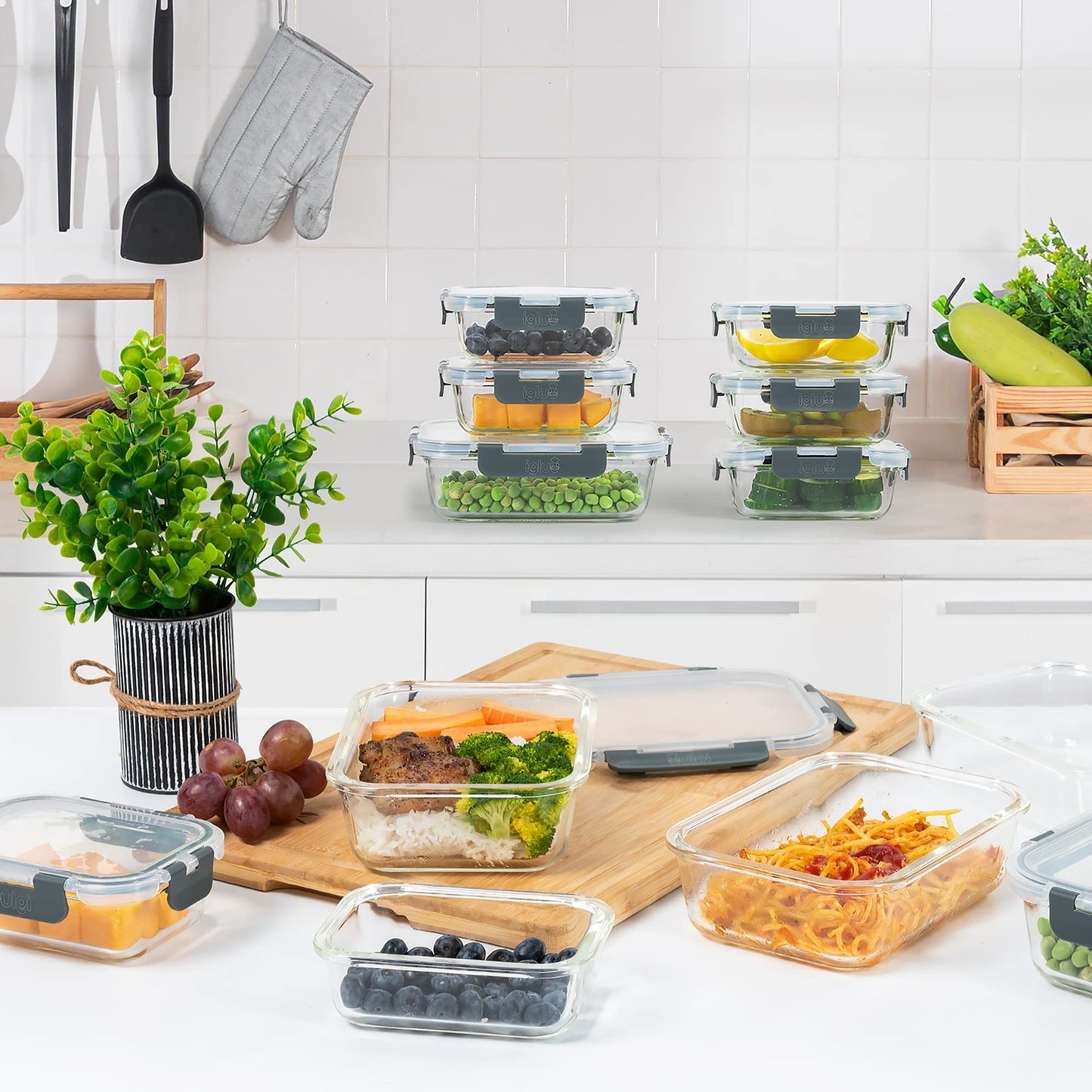 Igluu Meal Prep Glass Containers with Lids (10 Pack) – Airtight & BPA-Free – Oven, Microwave, Freezer & Dishwasher Safe – 12.5oz/35.5oz – Durable Borosilicate Glass