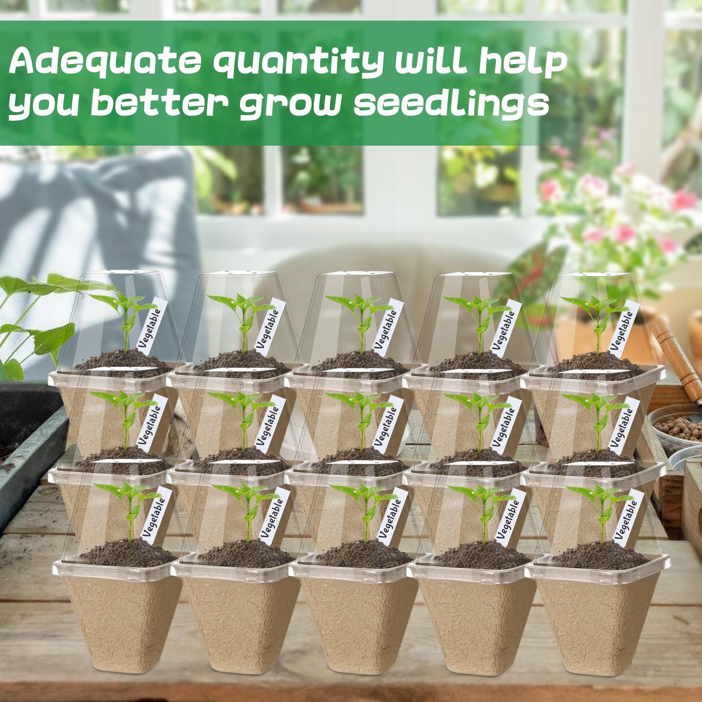 Aulock 36 Sets Plant Nursery Pots with Humidity Dome - 3in Seed Starting Pots, Square Peat Pots with 100 Labels for Garden Flowers Herbs Vegetables Seedlings