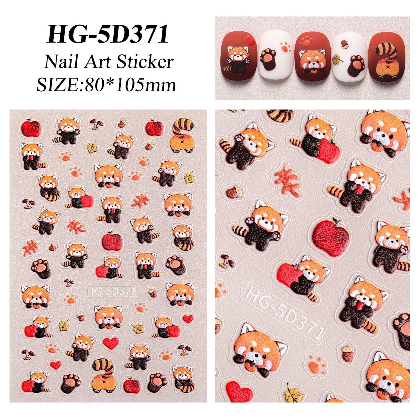 SIMAYKUWA Cute Style Japanese Inspired Embossed Cute Dogs Adorable Cats Tanuki DIY Nail Stickers - Everyday Nail Art Decorations A Set of 4 Sheets
