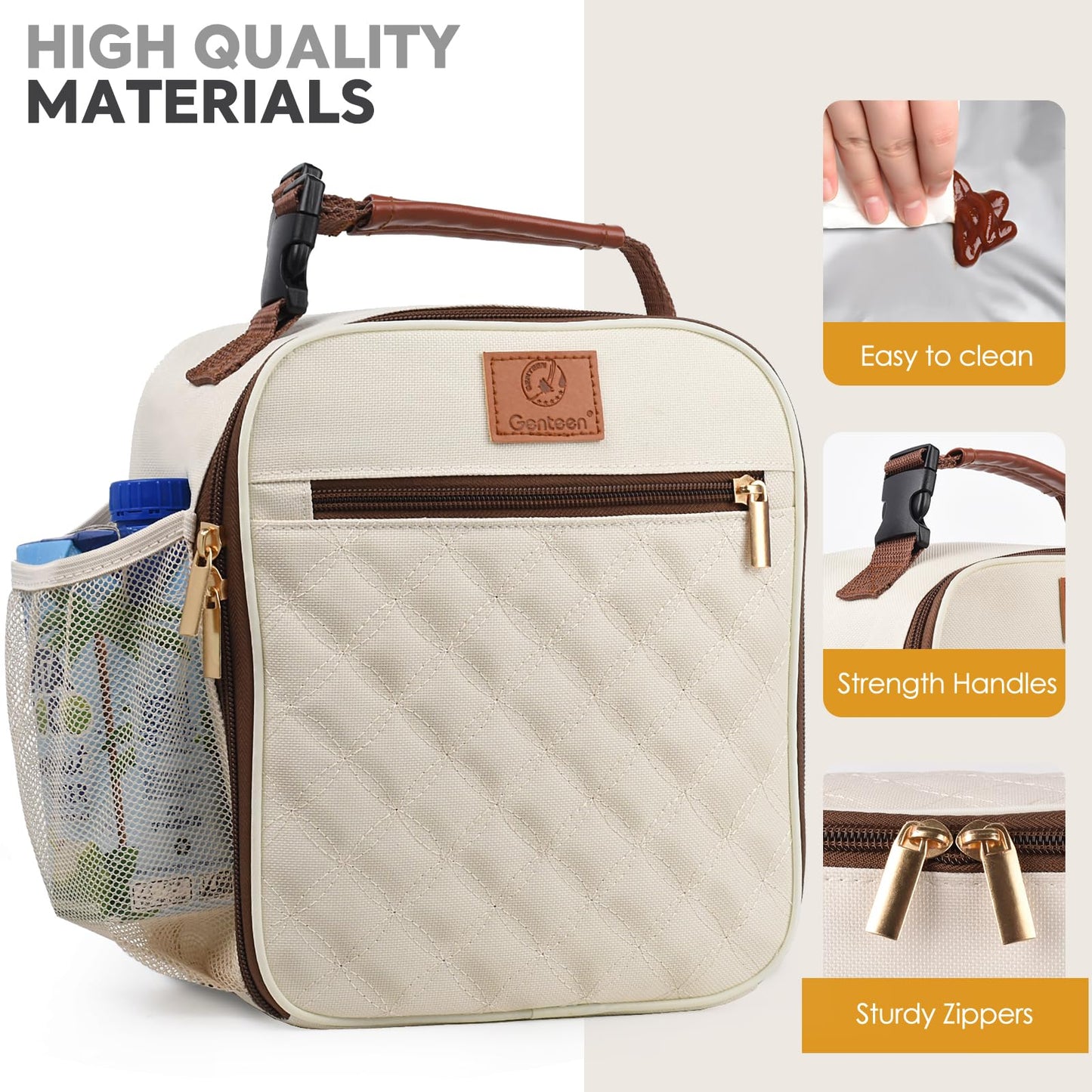 Genteen Lunch Box Lunch Bag for Men Women Kids Adults,Insulated Waterproof LunchBox Cooler,Small for Work Office School Travel Picnic-White