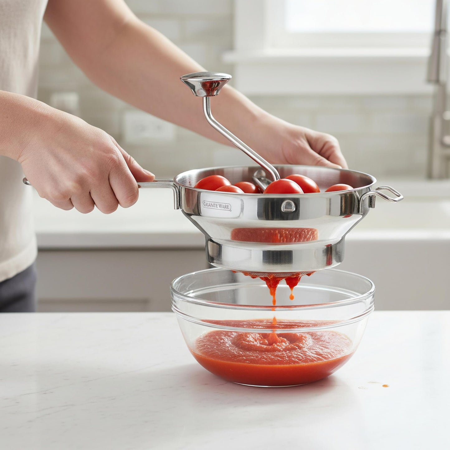 Granite Ware Stainless Steel Deluxe Food Mill - 2-Quart, Durable and Rust-Resistant - Hand Crank with 3 Interchangeable Discs for Purees, Sauces, Soups, Baby Food, Dishwasher Safe