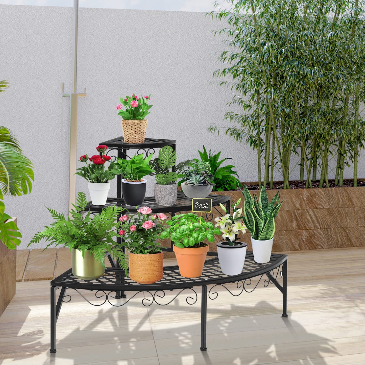 S AFSTAR 3-Tier Plant Stand, Corner Ladder Flower Pots Holders for Indoor Outdoor Use, Quarter Round Plant Display Rack