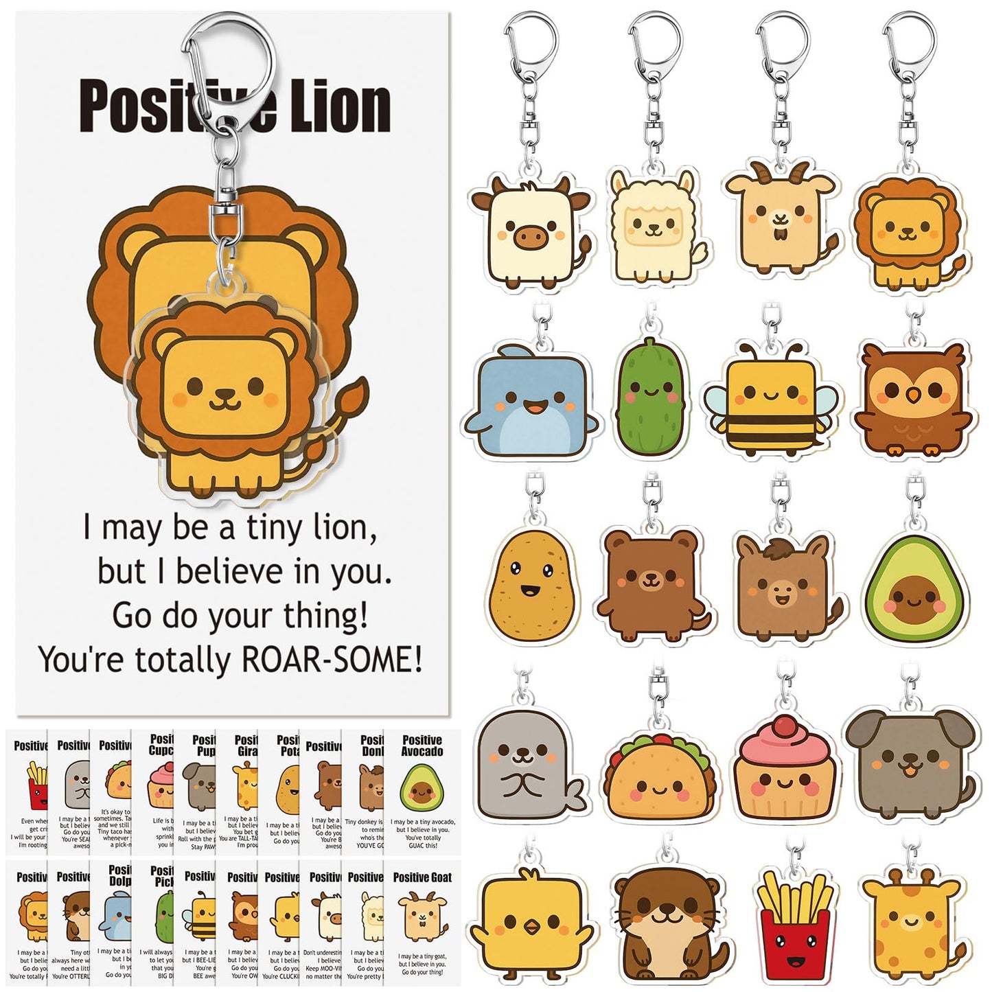 Kigeli 20 Sets Positive Keychains Bulk Employee Appreciation Gifts Acrylic Thank You Animal Keychains for Office Employee Coworker