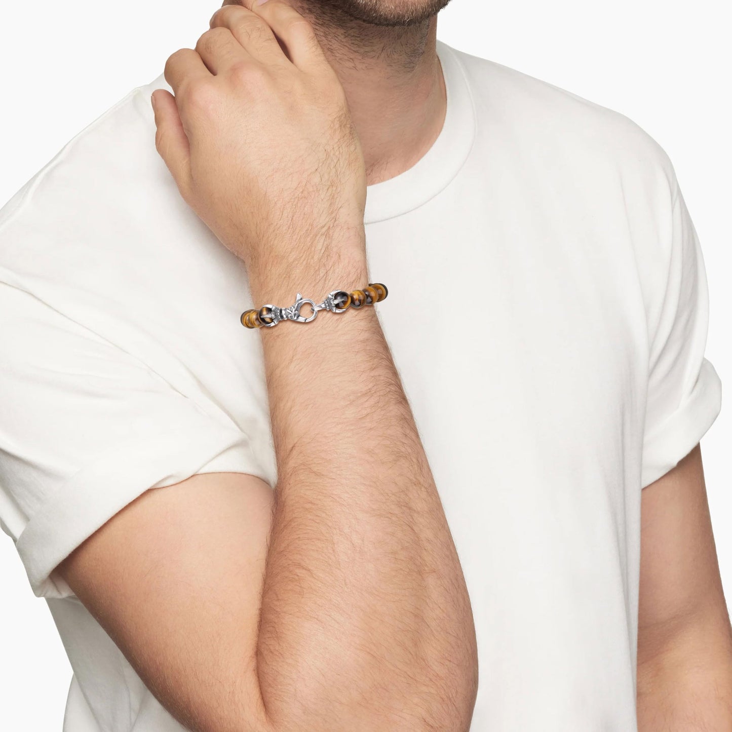 GAVU Men's Crystal Bracelet, 8mm Tiger Eye Bracelet for Men 8.9"