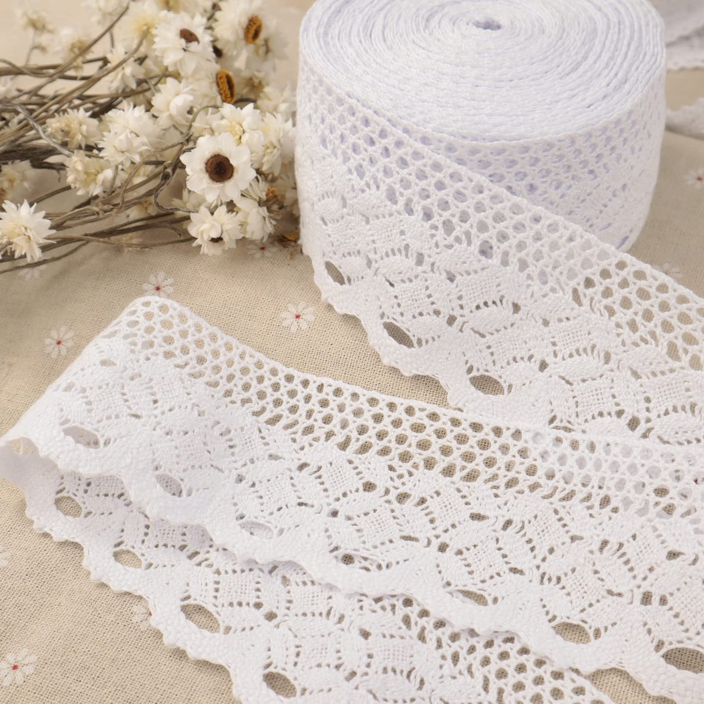 White Lace Ribbon 11 Yards Cotton Lace Trim Crochet Sewing Lace for Crafts, Gift Package Wrapping, Bridal Wedding Decoration, Scrapbooking Supplies