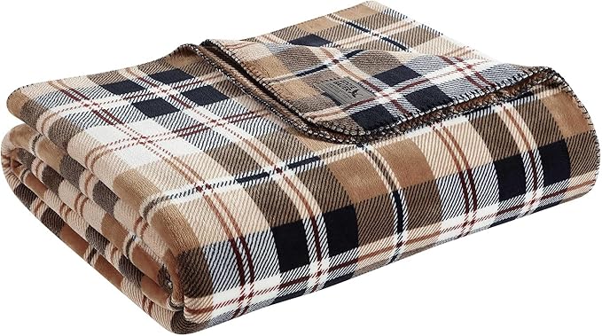 Eddie Bauer - King Blanket, Reversible Plush Bedding, Plaid Home Decor, Oeko-Tex Certified (Tralhead Plaid Beige, King)