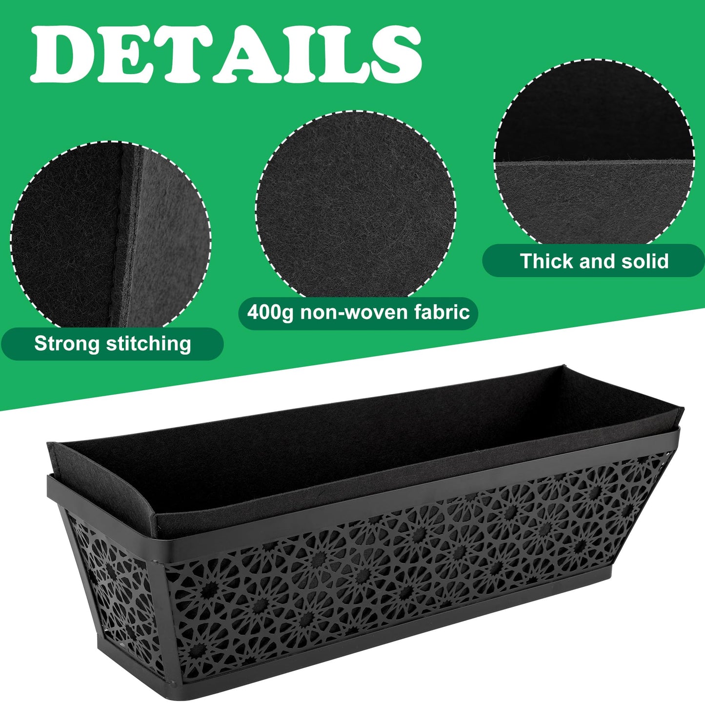 Adnee 2 Pcs 24 Inch Fabric Plant Window Box Liners-Rectangular Non-Woven Planter Basket Liner-Black Felt Flower Hanging Basket for Outdoor Garden Wall Hanging Planter Flower Vegetables