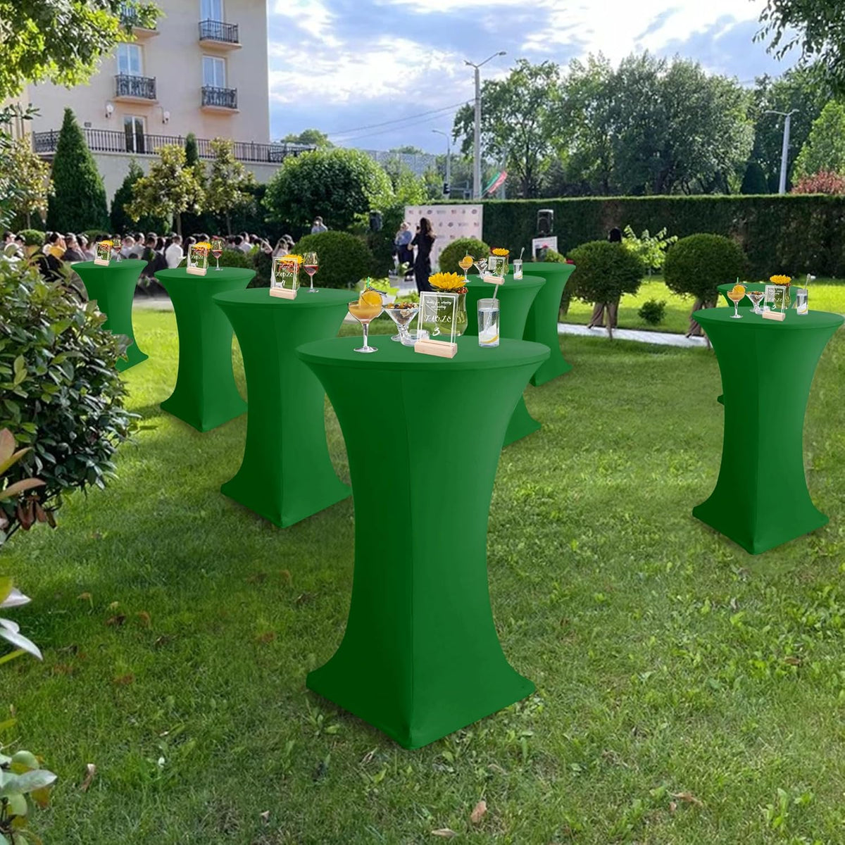 Cocktail Table Covers-Spandex Round High Top Table Cloths 6 Pack 32x43 Inch-Green Stretch Fitted Bar Tall Tablecloth for Pub Bistro Highboy Party Event Banquet Height Folding Satnding Tables