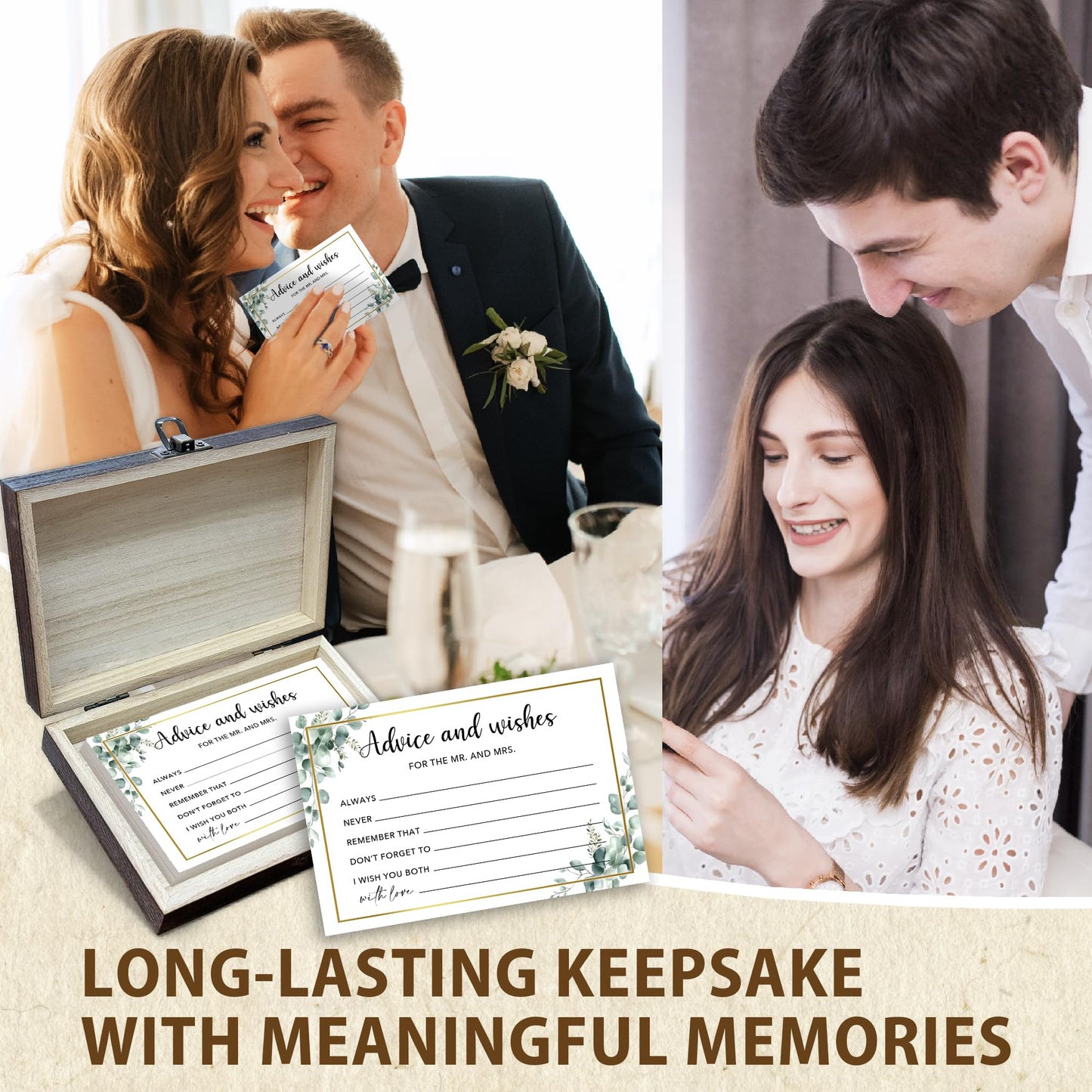 Crocothemis 50 Pcs Advice and Wishes for the Mr and Mrs Cards in Box - Bridal Shower Guest Book - Perfect for Newlywed Games, Reception Decor, Engagement Parties & Anniversary Wishes(Greenery) -B09