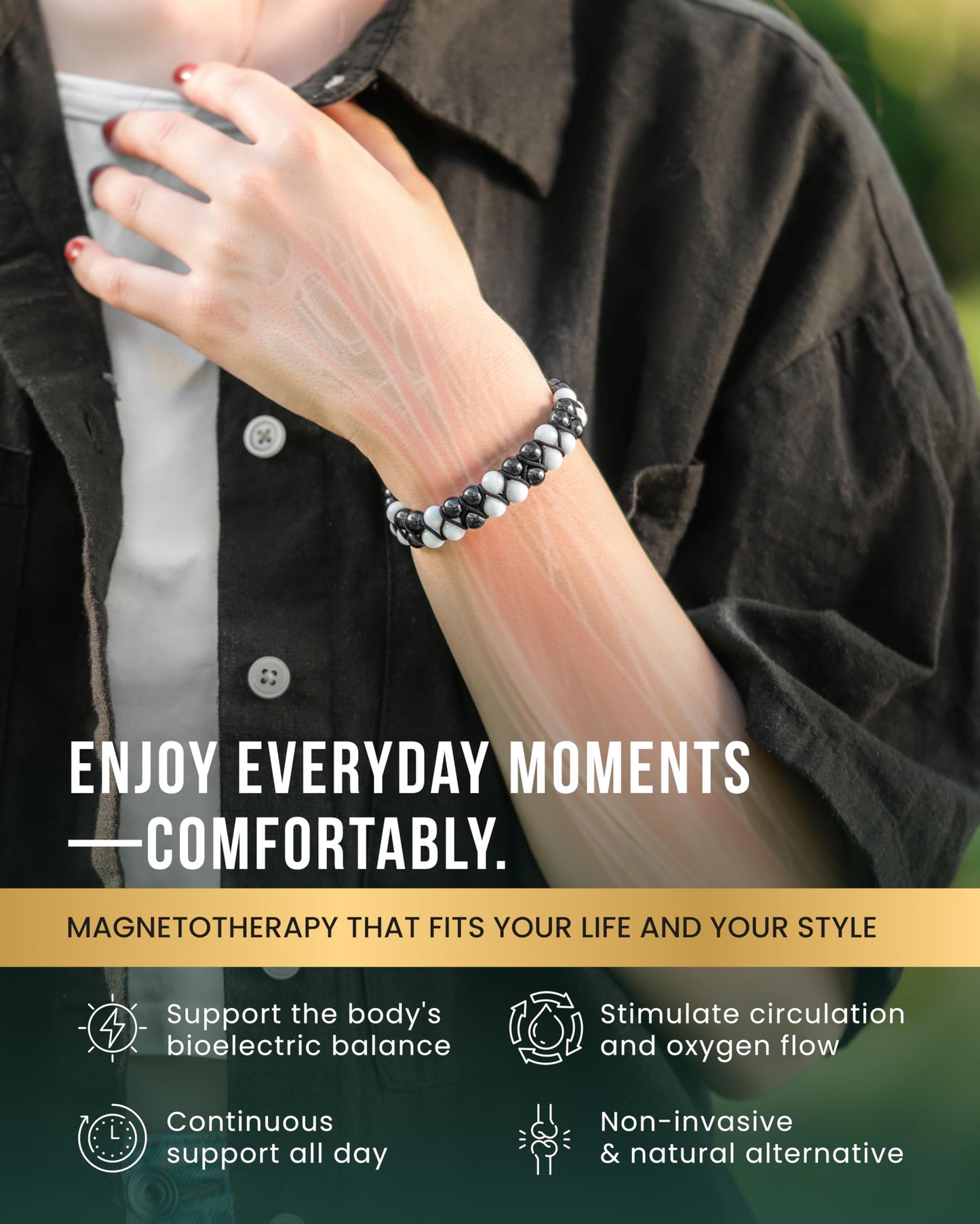 MagnetRX® Hematite & Moonstone Bracelet - MAX Strength Magnetic Hematite Bracelets - Natural Moonstone Crystals White Beaded Bracelets for Women