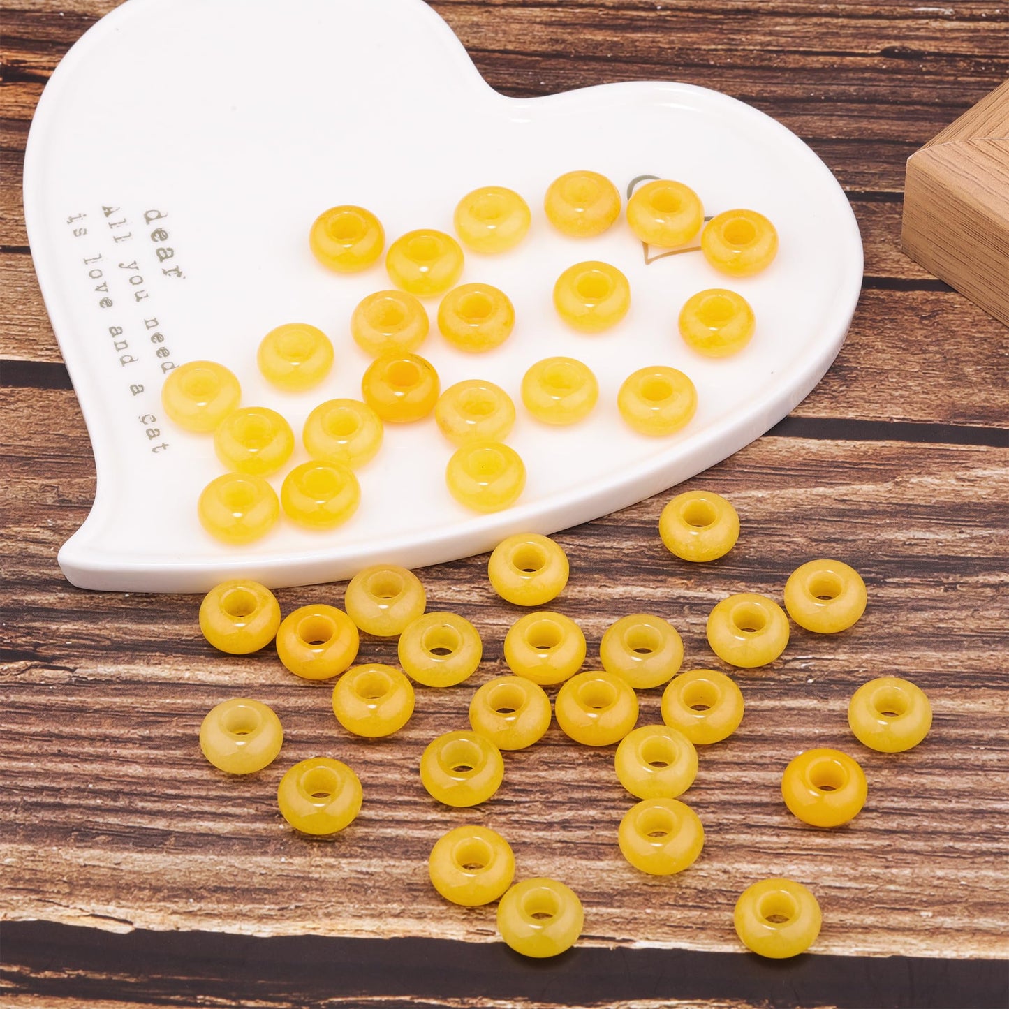 Youngbling Large Hole Gemstone Beads for Jewelry Making,Loose Macrame Natural Stone Beads Pack of 15,Yellow Jade(8 * 14mm)