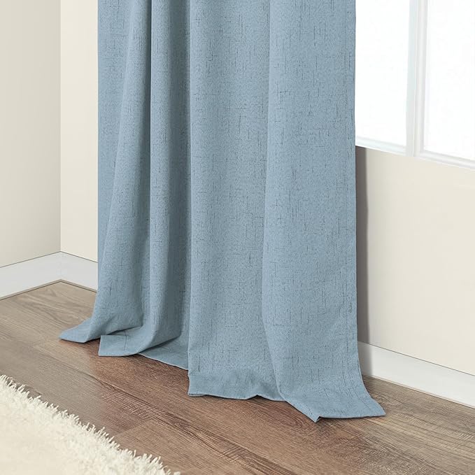 Dusty Blue Blackout Curtains for Living Room 84 Inch Length 2 Panel Farmhouse Linen Textured Thermal Darkening Blocking Light Blue Curtain Drapes for Bedroom Grayish Blue Grey 52x84 Long Back Tab