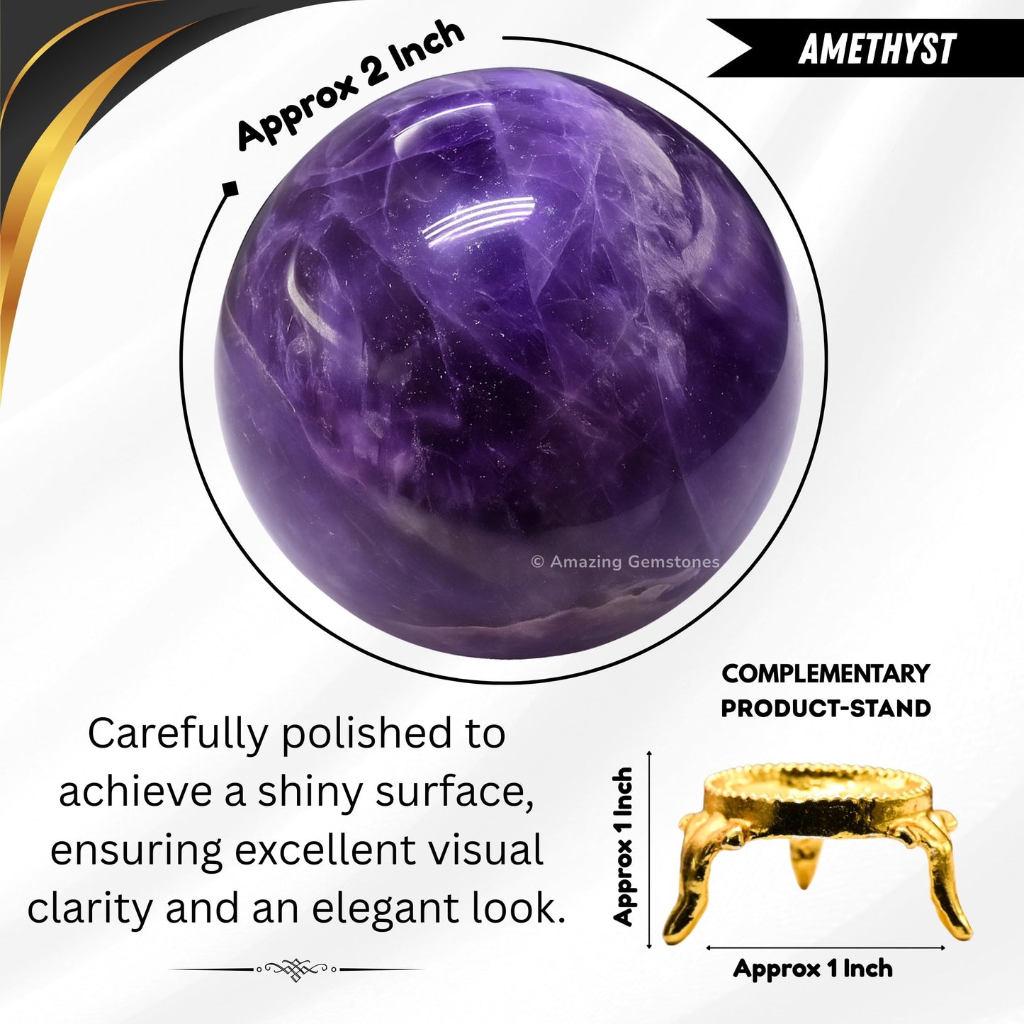 Amazing Gemstone Amethyst Crystal Ball with Stand - 2" Inches Crystal Sphere Meditation Balls for Witchcraft and Decorative Balls