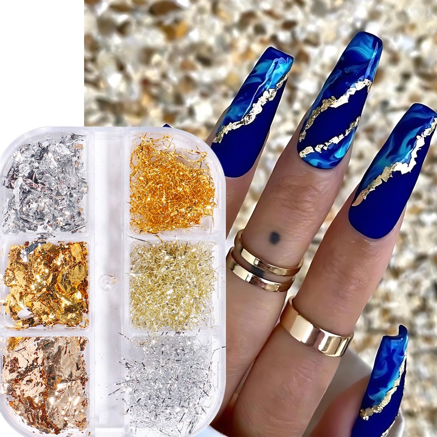 Metallic Chrome Mirror Nail Art Powder Set, Gold Silver Nail Foils Gorgeous Nail Glitter Aluminum Sequins Holographic Glitter Powder Pigment for Manicure